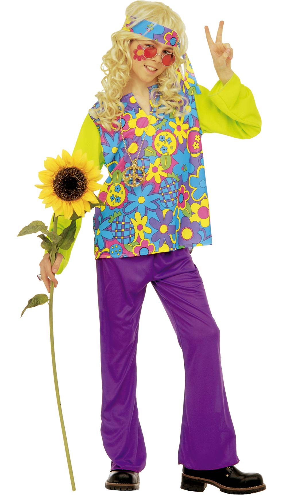 Disfraz de Hippie Años 70 con Flores para hombre