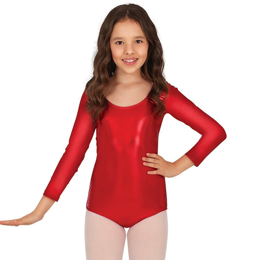 Body Rojo Metalizado con Manga infantil