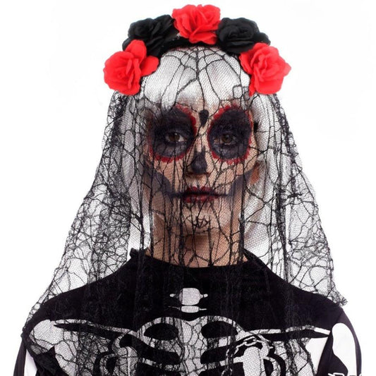 Diadema de Catrina Mexicana con Velo