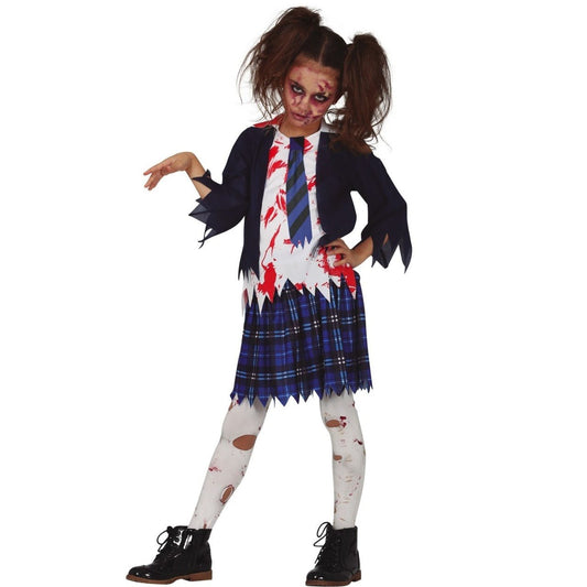 Disfraz Zombie de Colegiala Azul para niña