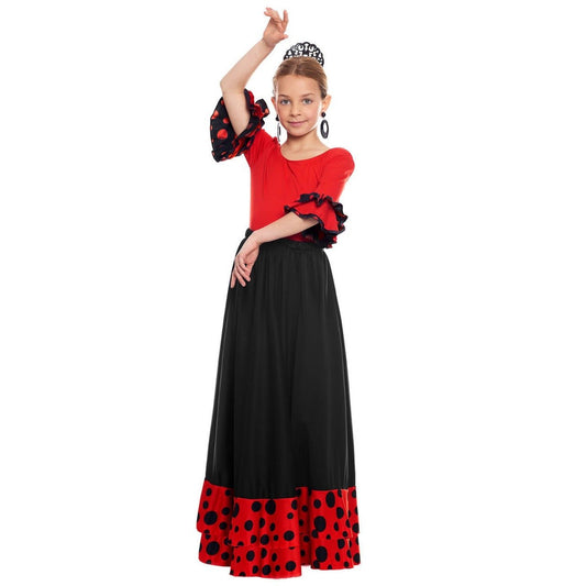 Falda de Flamenca Negra con Volante Rojo infantil