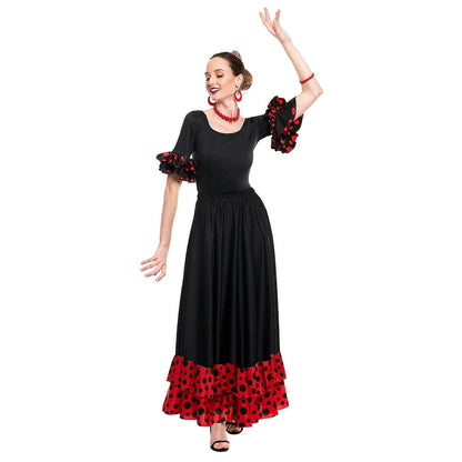 Falda de Flamenca Negra con Volante Rojo