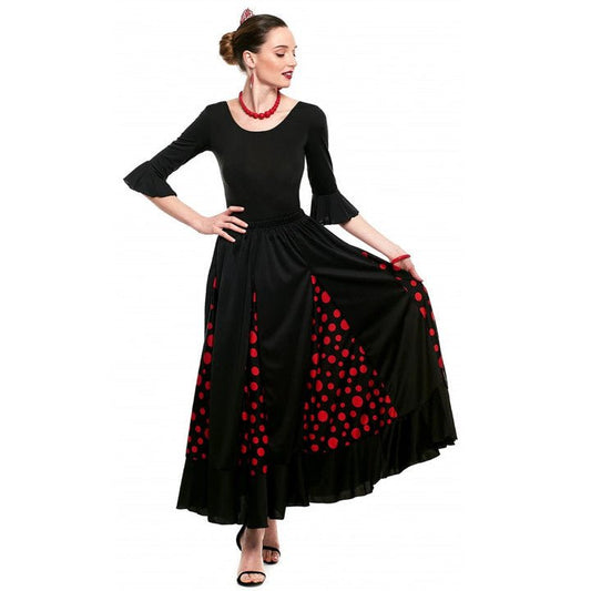 Falda de Flamenca Negra y Roja con Quillas