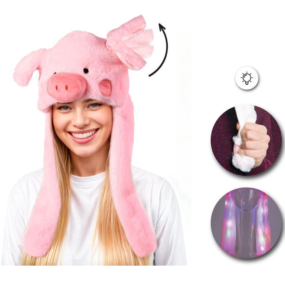 Gorro de Cerdo con Orejas Móviles y Luz