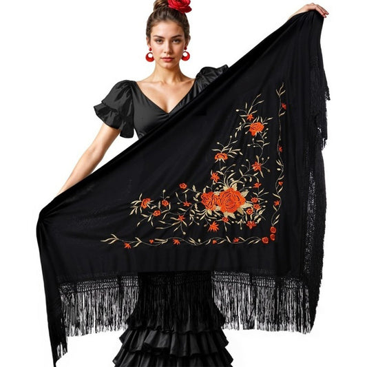 Mantón Negro Bordado Rosas