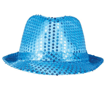 Sombrero de Gangster Azul Claro Lentejuelas Eco