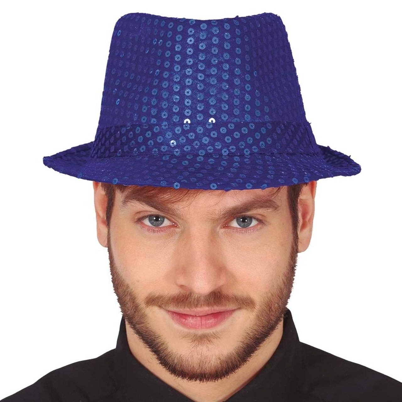 Sombrero de Gangster Azul Lentejuelas Eco