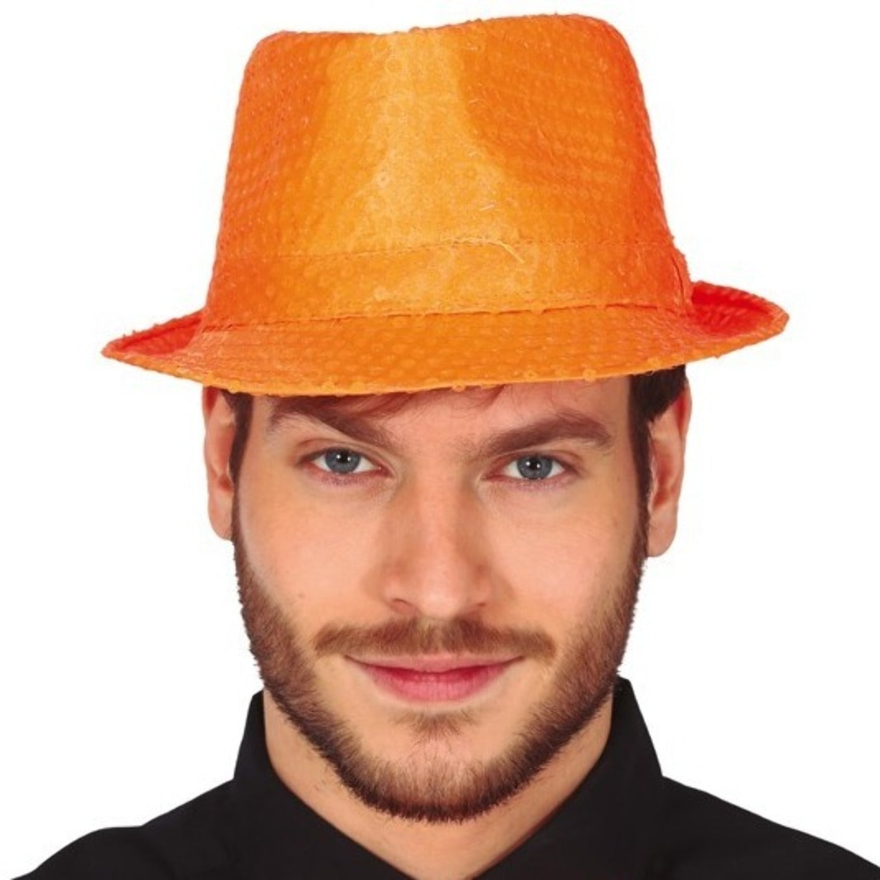 Sombrero de Gangster Naranja Lentejuelas Eco