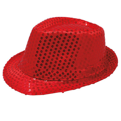 Sombrero de Gangster Rojo Lentejuelas Eco