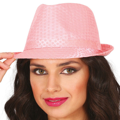 Sombrero de Gangster Rosa Lentejuelas