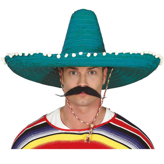 Sombrero Mexicano de Paja Grande Azul Petróleo