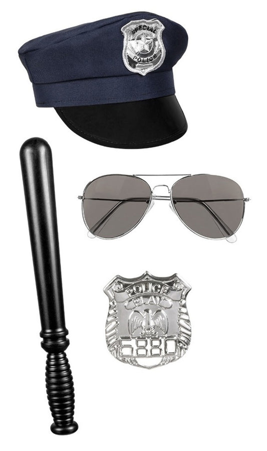Disfraz de policía para adultos, 5 piezas, accesorios de policía para  disfraz de policía, kit de policía con sombrero de policía y esposas,  insignia